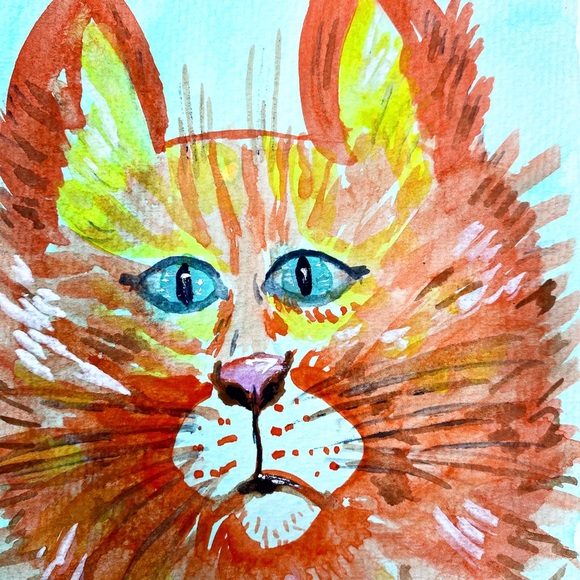 Orange Cat Portrait Painting Small Watercolor pet - Picture 5 of 10